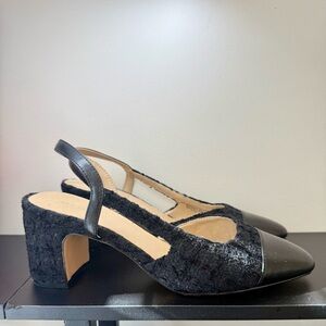 Ann Taylor Black Textured Slingback Heels